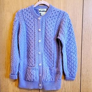 Irish Aran Crafts sweater, deep lavender, sz S